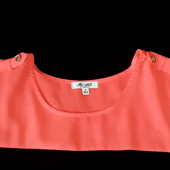 The Arte Coral/Orange and Black Color Block Blouse - Picture 3 of 3
